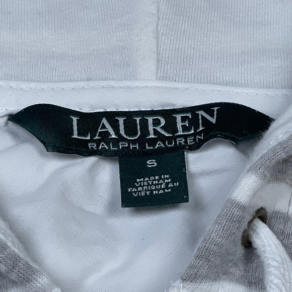 Lauren Ralph Lauren Striped Hoodie Pullover Henley Pocket Gray White Size S - Picture 5 of 11